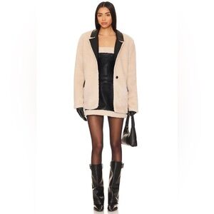 Revolve x WeWoreWhat Faux Fur Leather Sherpa Blazer Jacket Ivory/Black Size XS